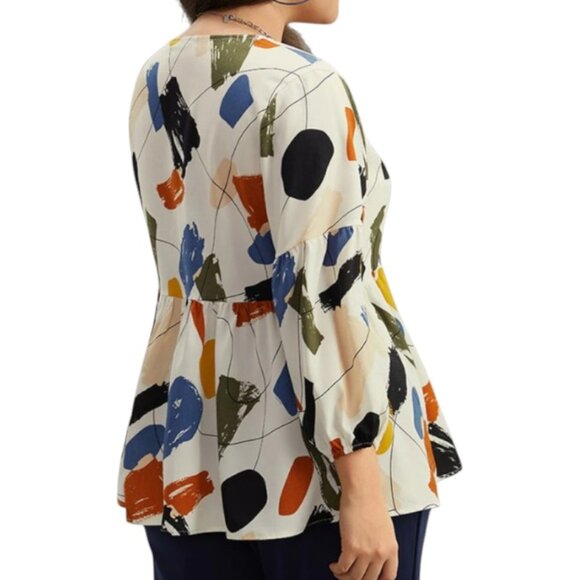 BloomChic Brush Print Button Detail Elastic Cuffs Blouse Size 10 - Picture 4 of 9